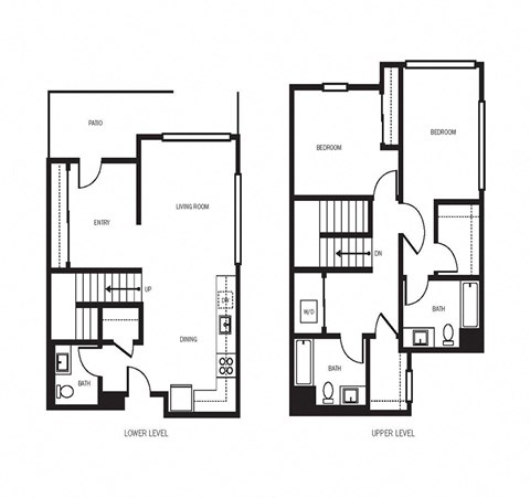 Floor plan for 2 beds, 2.5 baths, 1432 sqft